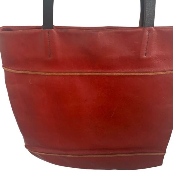 Christopher Kon Minimalist Unlined Red Leather Tote Bag, Luxury Shoulder Bag - Picture 3 of 10